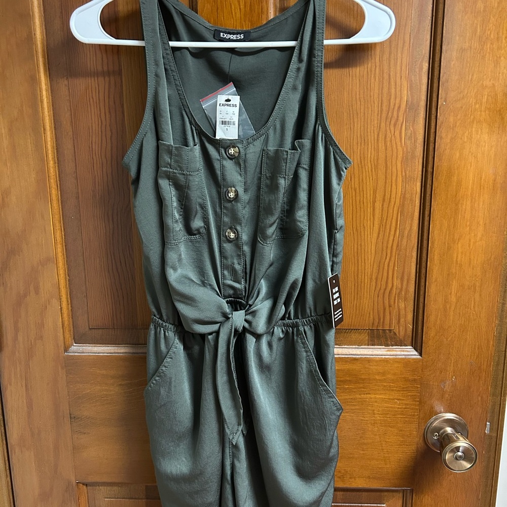 Express Olive Sleeveless Jumpsuit